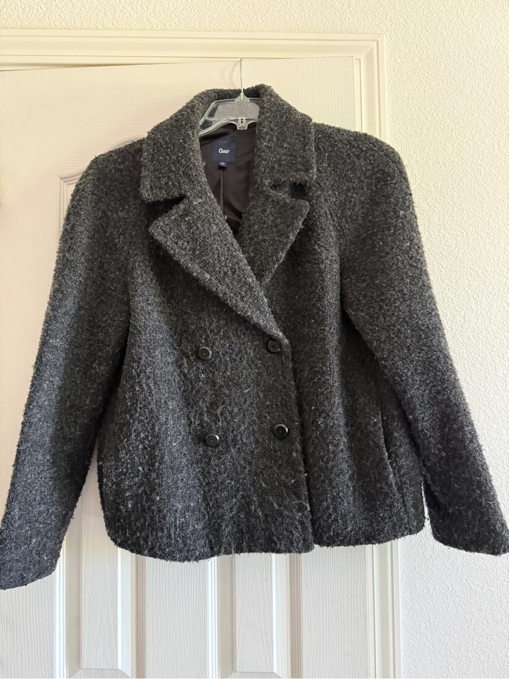 GAP Charcoal Gray Double-Breasted Bouclé Pea Coat